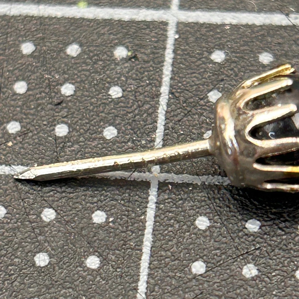 Vintage Silver Tone Black Star Sapphire Style‎ Tie Tack with T-Bar Safety Chain